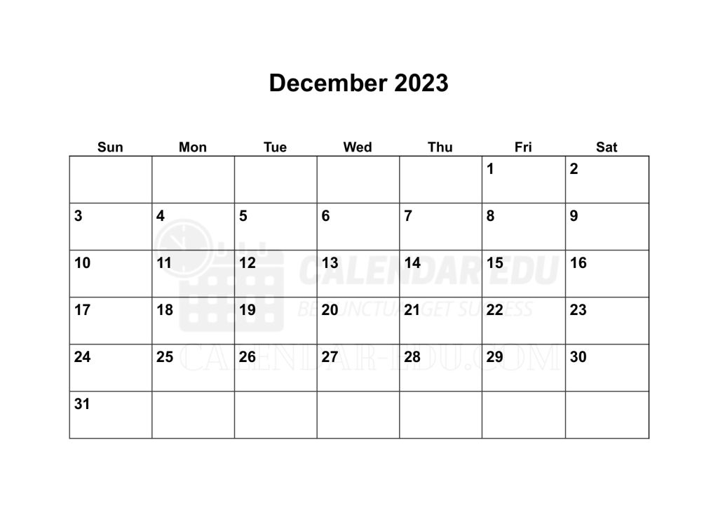 Sunday start December 2023 Calendar blank printable templates