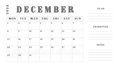 2025 calendar December