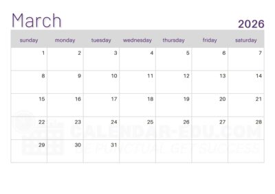 2026 March blank calendar