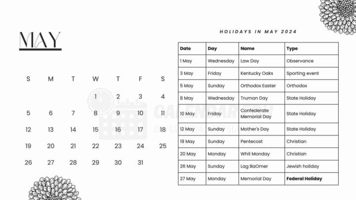 May 2024 Calendar With Holidays