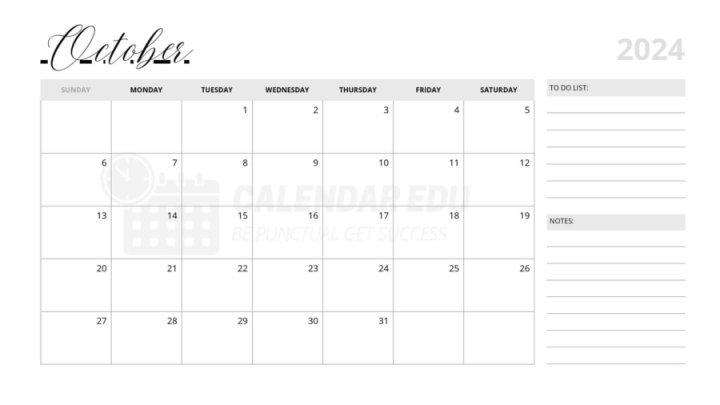 October 2024 calendar with notes