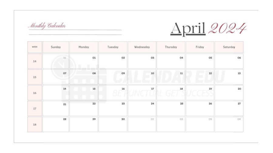 April 2024 calendar template