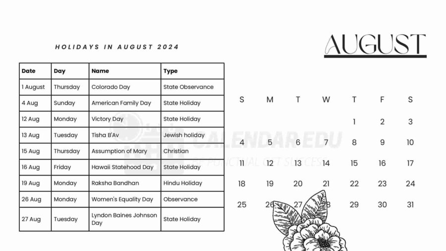 August 2024 Calendar With Holidays