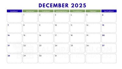 Calendar 2025 December Printable