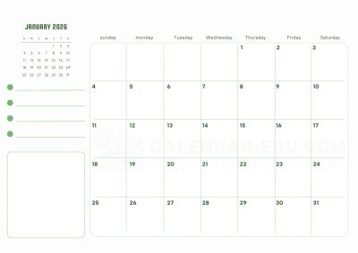 Calendar 2026 January