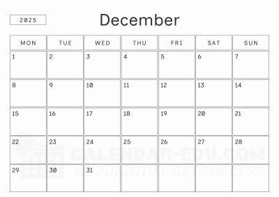 December 2025 blank calendar