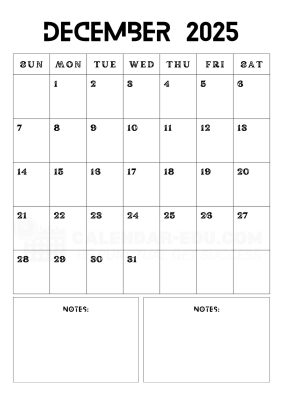 December 2025 calendar printable