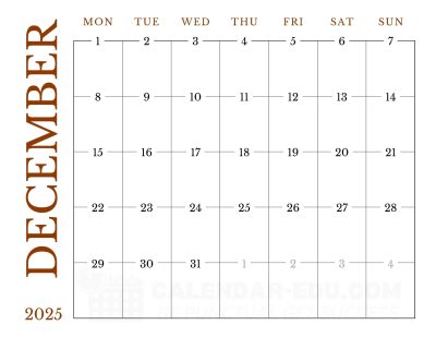December 2025 calendar template
