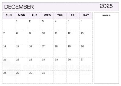 December Blank Calendar 2025