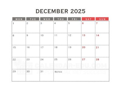 December calendar 2025 template