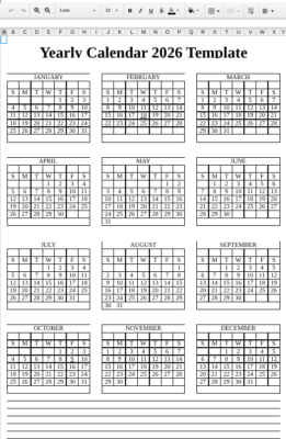 Editable Calendar 2026 Word and Excel Preview