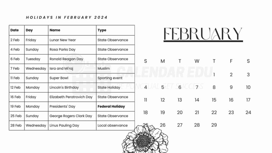 February 2024 Calendar With Holidays