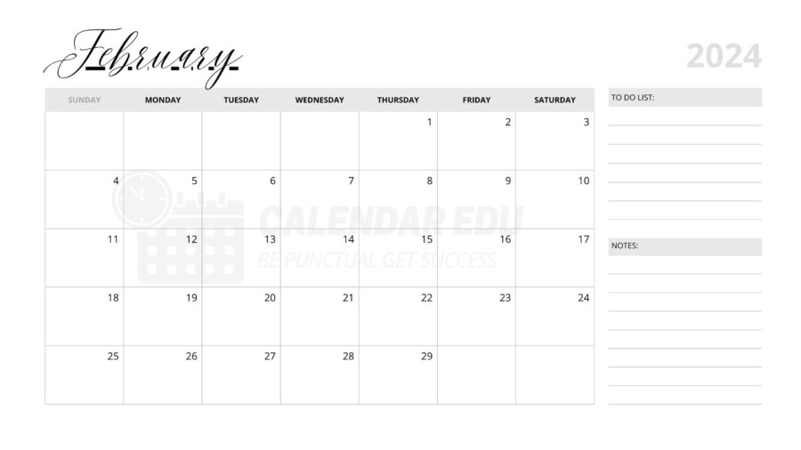 February 2024 calendar with notes