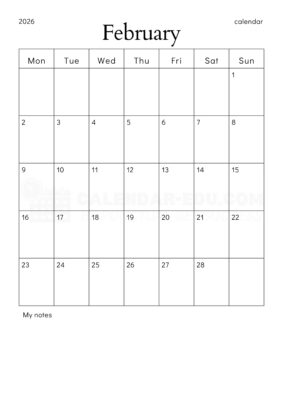 February 2026 Blank Calendar