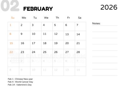 February 2026 Printable Calendar