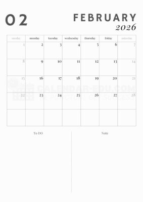 February 2026 calendar with notes