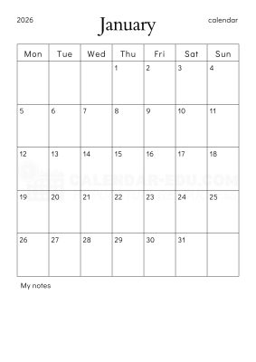 January 2026 Blank Calendar