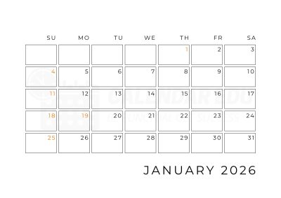 January 2026 Calendar