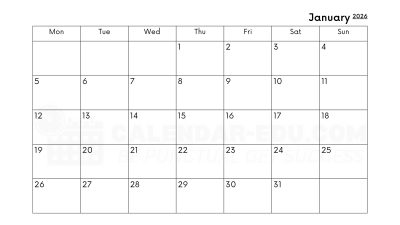January 2026 Calendar Printable
