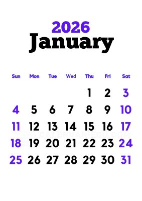 January 2026 calendar UK