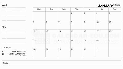 January Calendar 2026