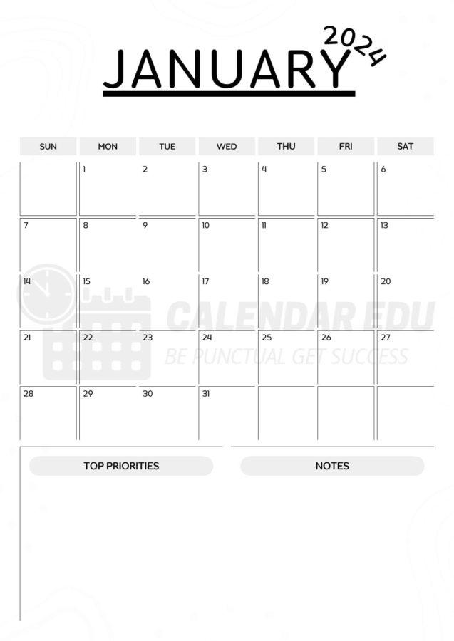 January printable calendar 2024