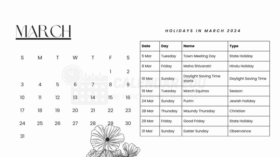 March 2024 Calendar With Holidays