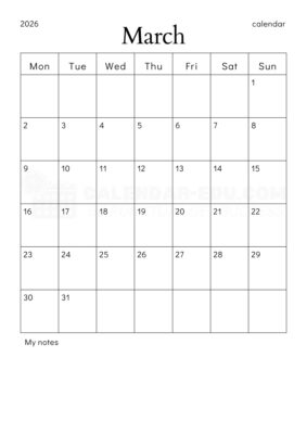March 2026 Blank Calendar