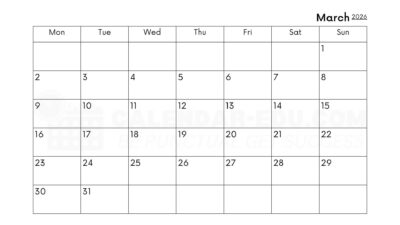 March 2026 Calendar Printable