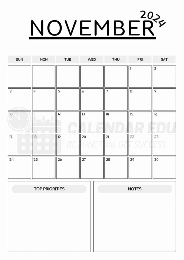 November printable calendar 2024