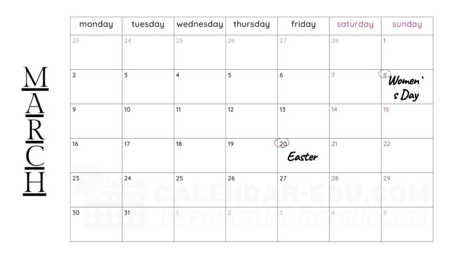 Printable Calendar 2026 March