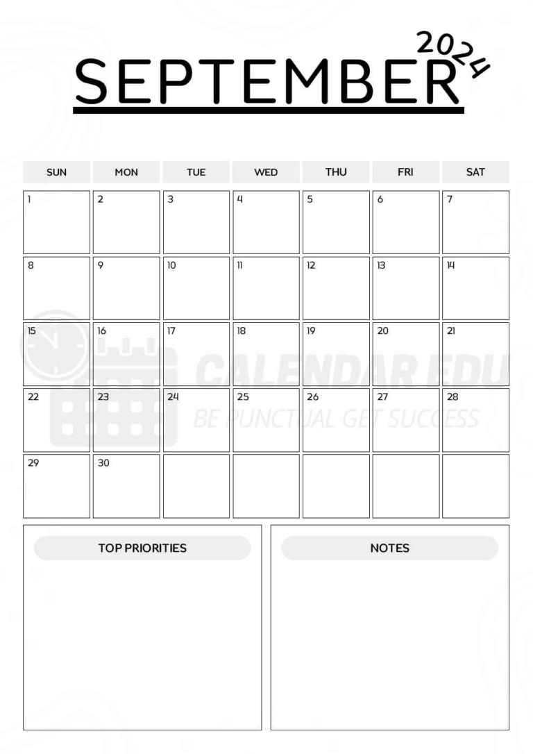 September 2024 Calendar Printable | Free Blank 2024 Template