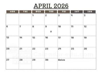 april 2026 blank calendar template