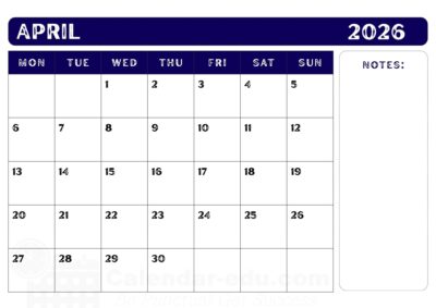 april 2026 printable calendar