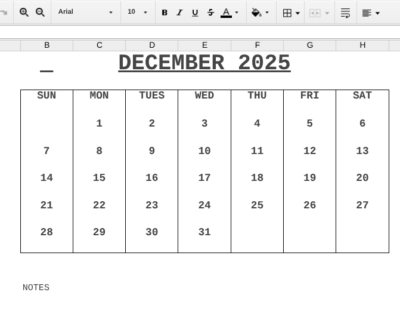 December 2025 editable word and excel calendar