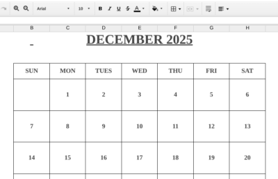 editable calendar 2025 excel and word December