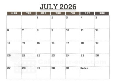 july 2026 blank calendar template