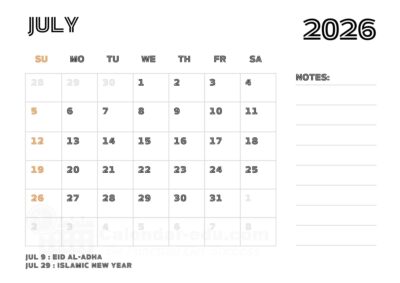 july 2026 calendar with holidays
