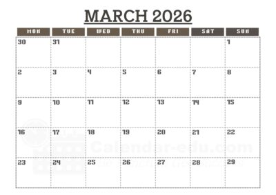 march 2026 blank calendar template