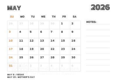 may 2026 calendar with holidays
