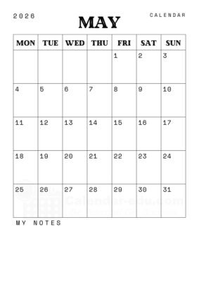 may blank calendar 2026